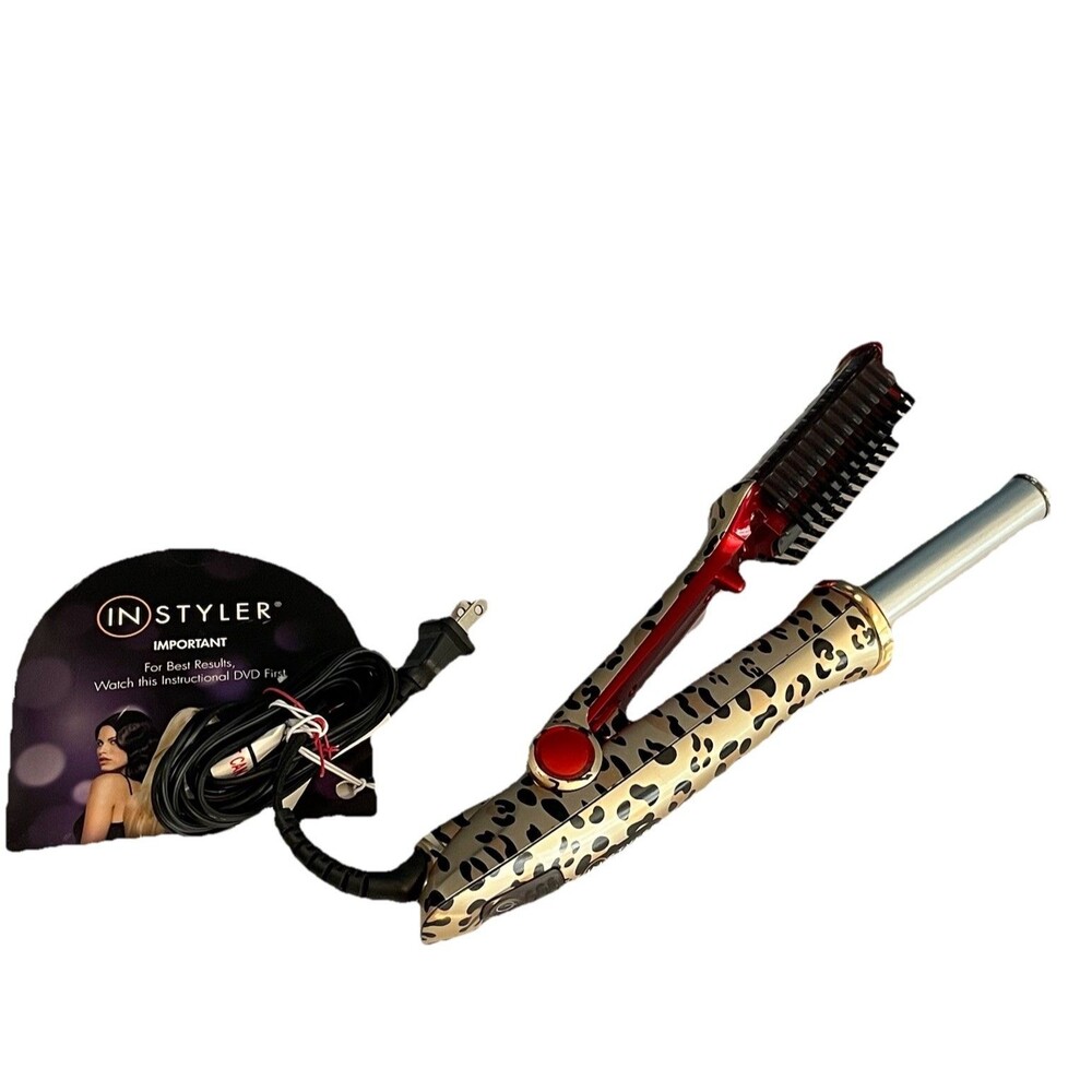 InStyler Rotating Hot Iron Curling Hairbrush Leopard Print 1” Barrel *HTF